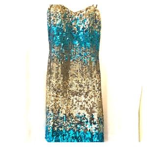 Stunning sequin ocean blue and copper/gold dress .